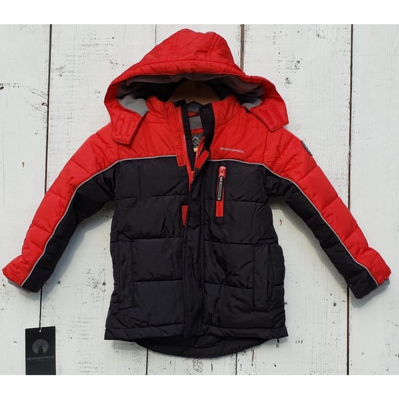 Weatherproof Kids Boys Sz 5 Red Black Polyester Zip UpHooded Jacket NEW